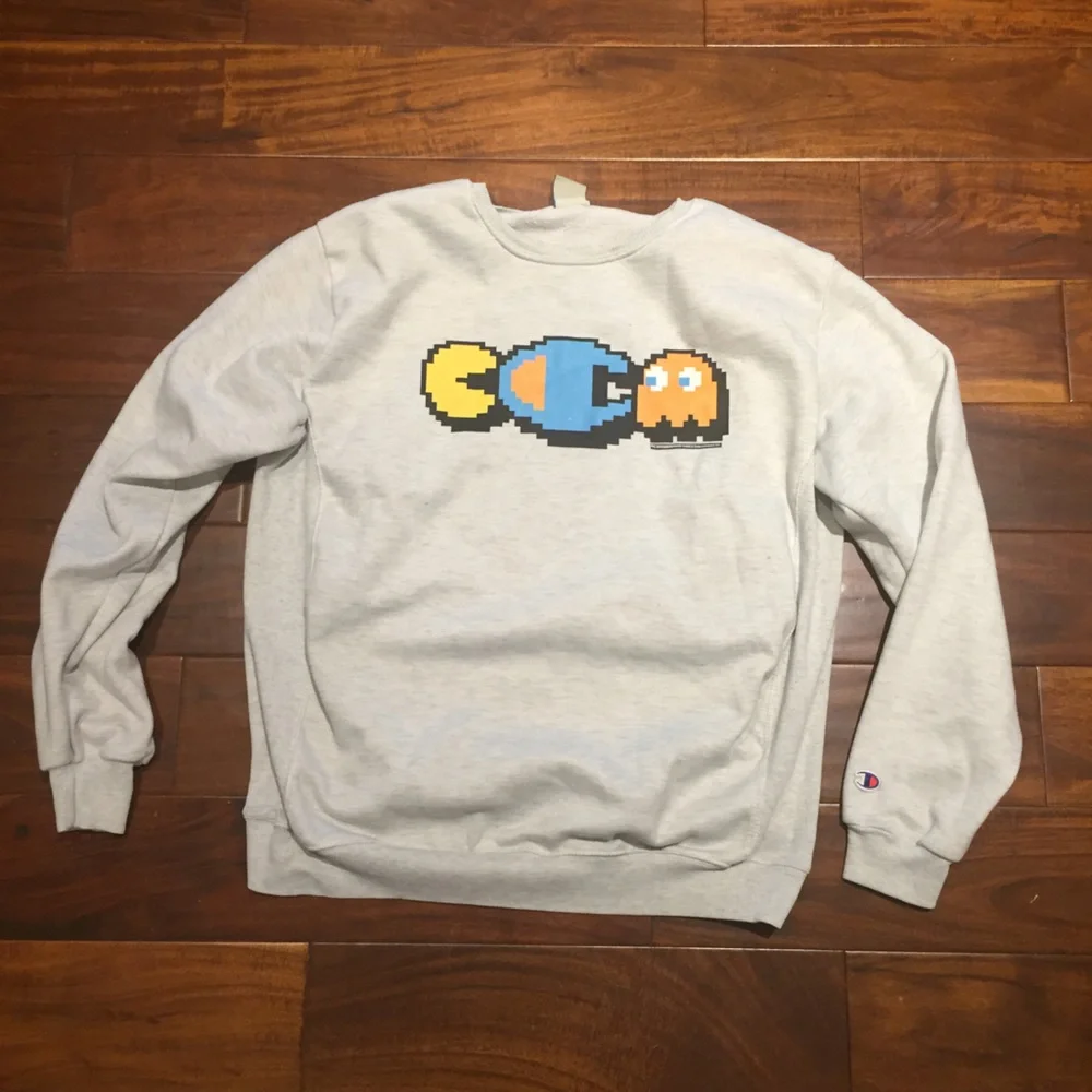 Champion PacMan Sweatshirt Men’s Size Large Gray Reverse Weave Vintage Y2K. - Picture 1 of 9